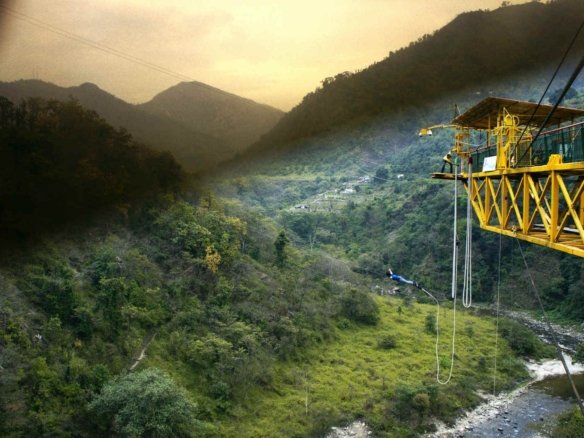 Bungee jumping in Rishikesh from 83 meter fixed cantilever platform at Mohan Chatti