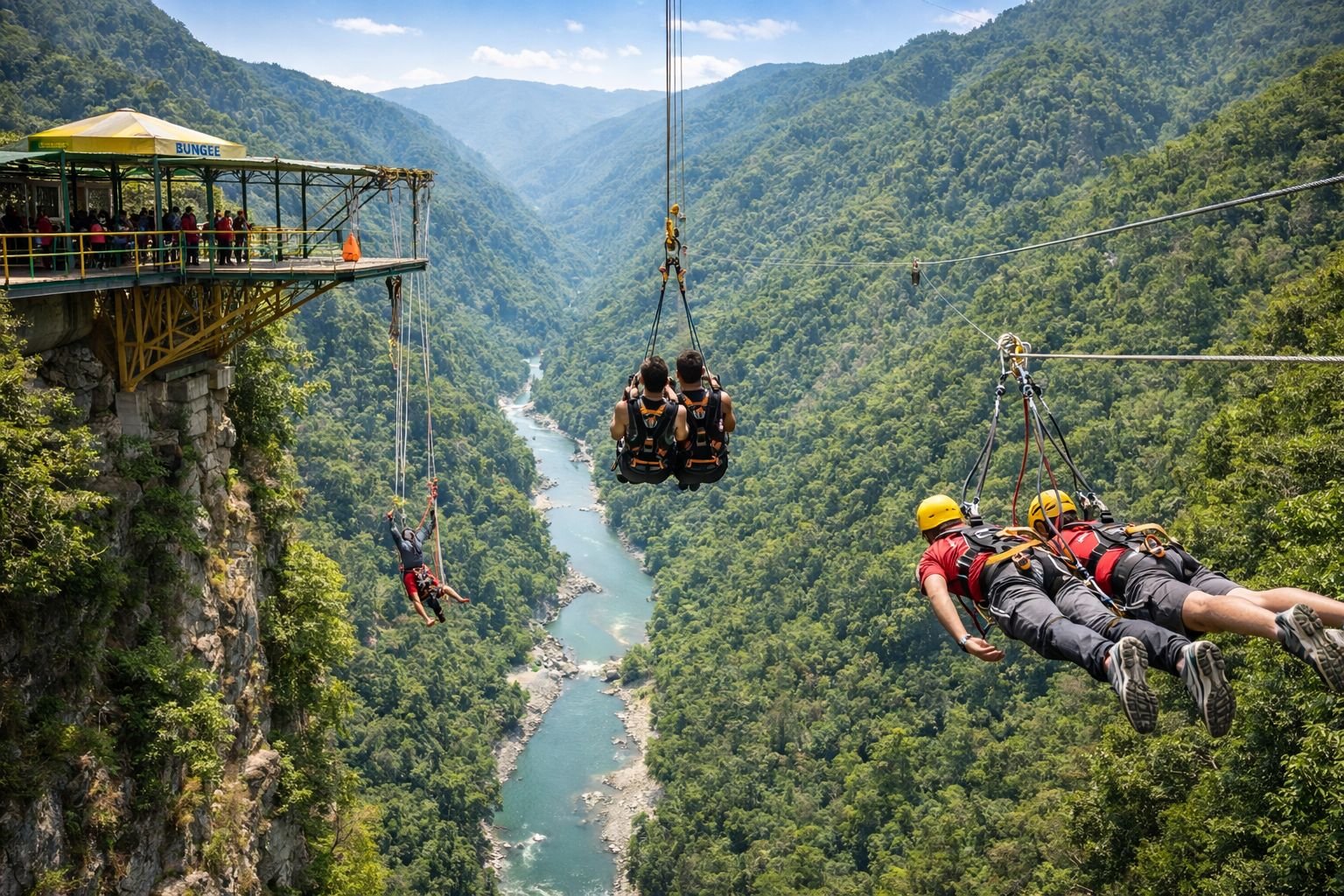 Bungee jumping, giant swing and flying fox combo adventure activities in Rishikesh