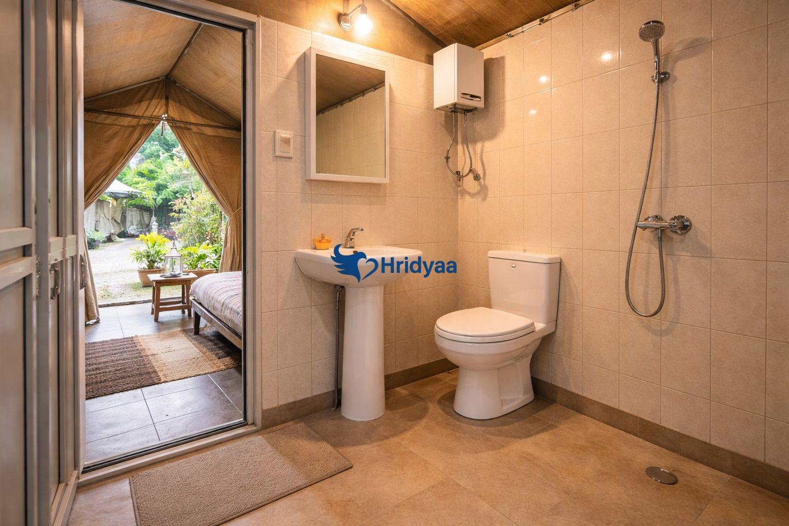 Attached washroom inside camping tent in Tapovan Rishikesh