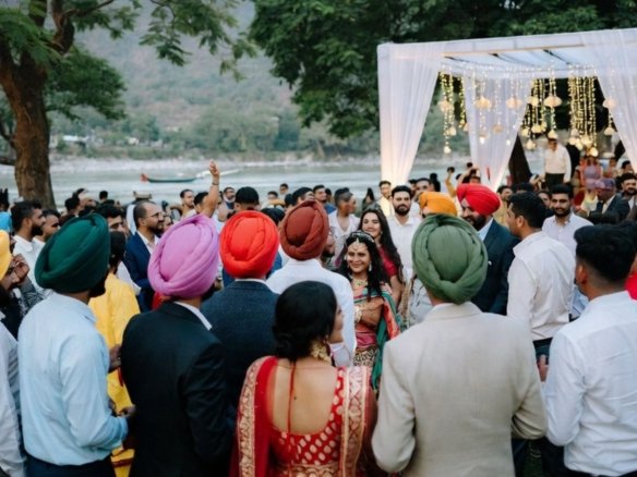 Wedding setup in Rishikesh showing décor, seating and natural surroundings