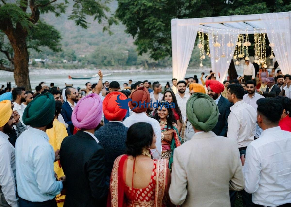 Wedding setup in Rishikesh showing décor, seating and natural surroundings