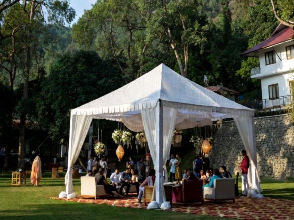 Scenic view of Rishikesh showing river, mountains and forested landscape