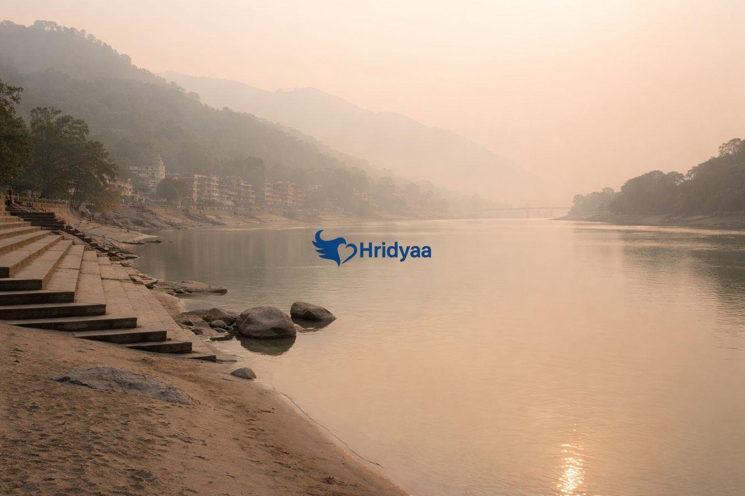 Quiet early morning view of the Ganga River in Rishikesh before crowds arrive