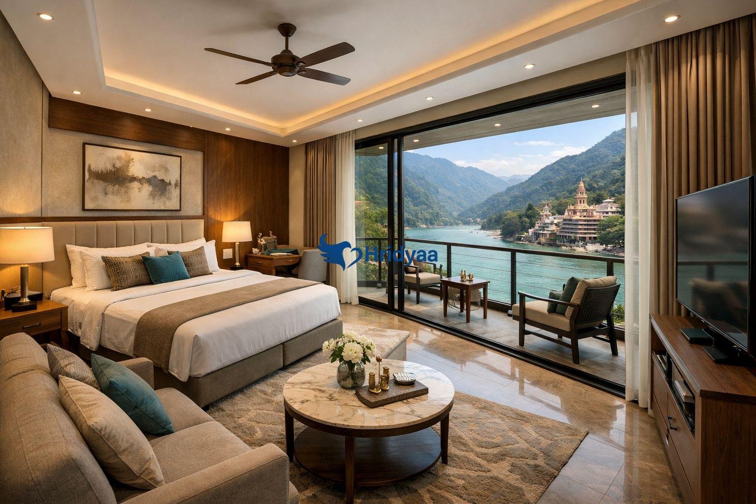 Hilltop boutique luxury resort in Rishikesh with panoramic Himalayan view