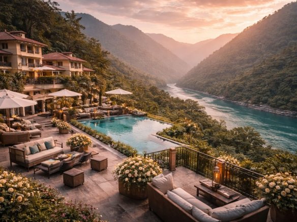 Luxury pool resort in Rishikesh for 1 night stay