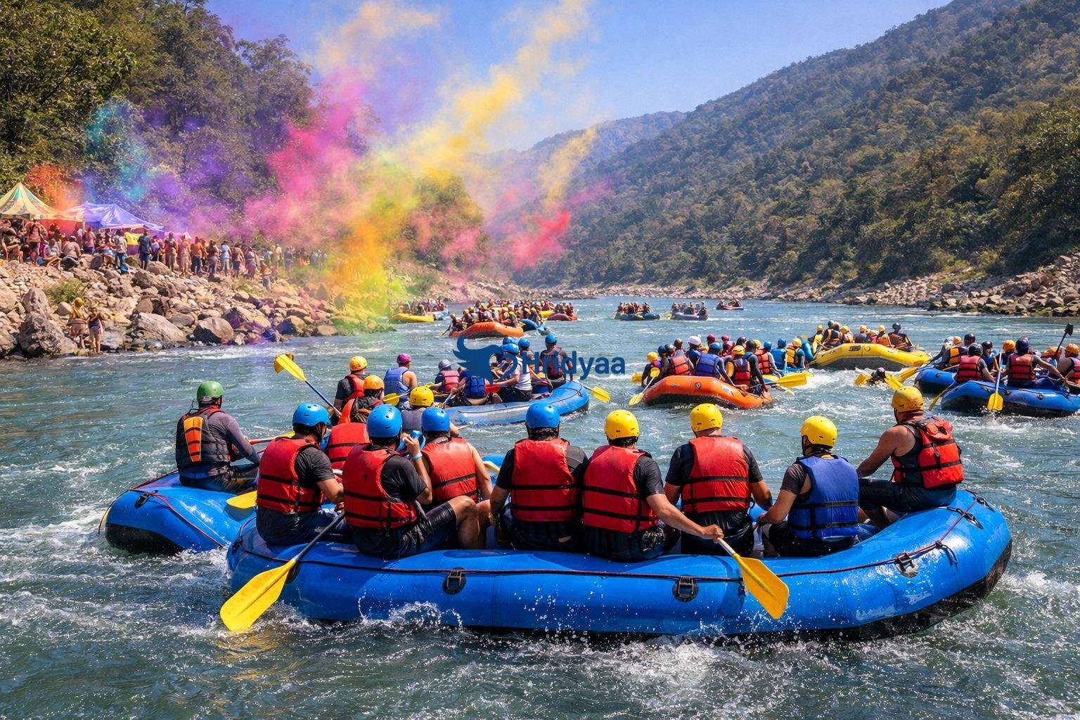 Holi week rafting in Rishikesh in March with high crowd