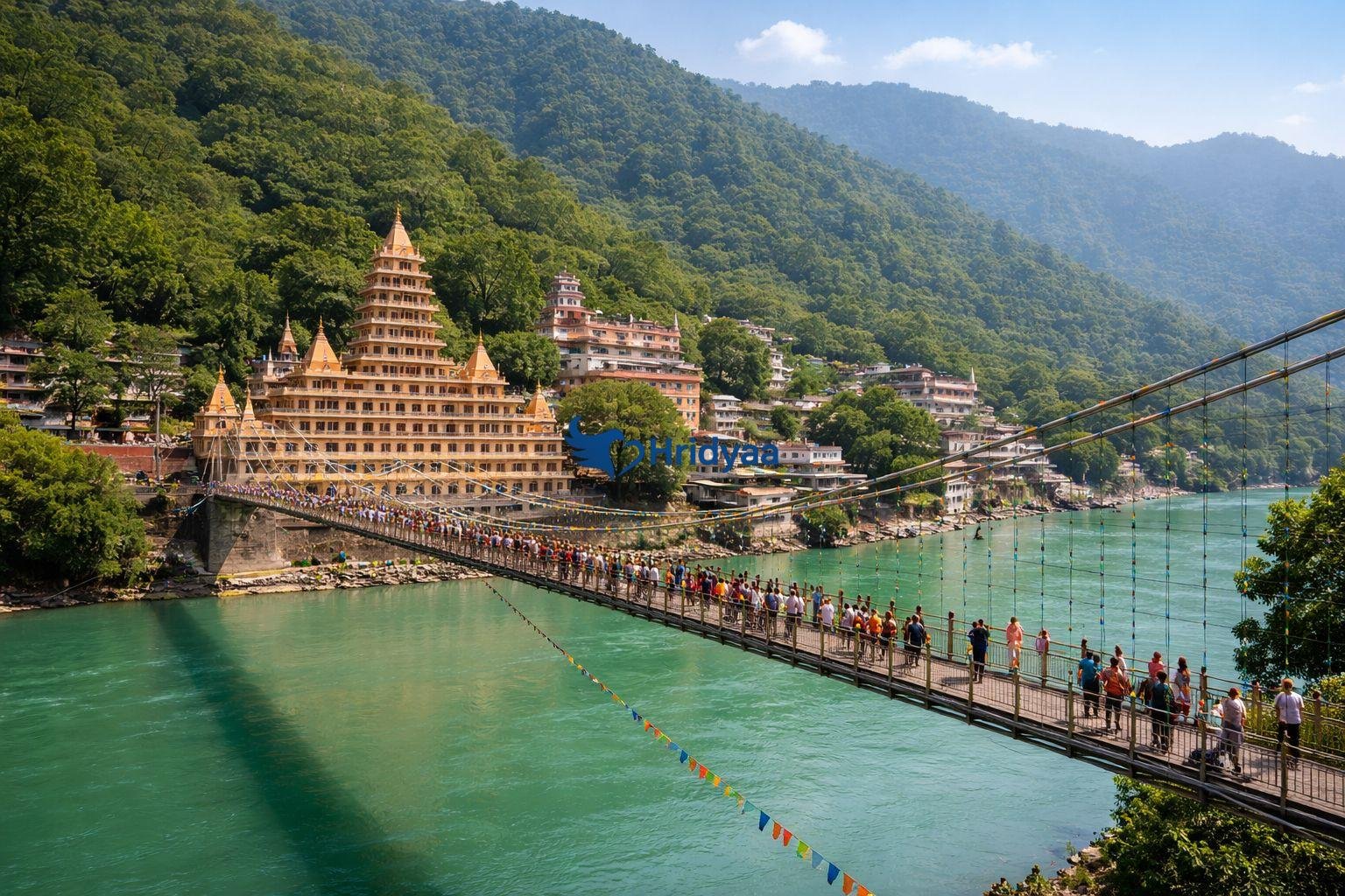 Laxman Jhula bridge over Ganga river in Rishikesh