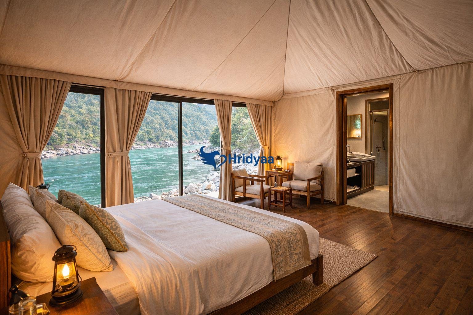 Luxury river-facing camping tent with Ganga view in Rishikesh