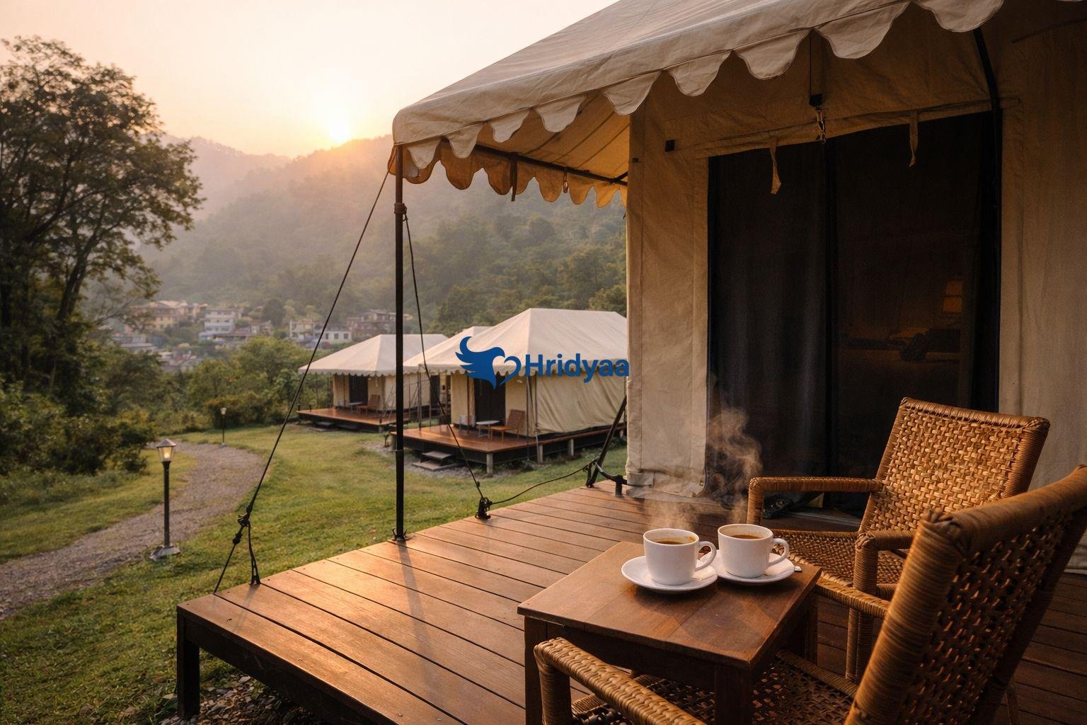 Morning atmosphere at a Tapovan tent stay