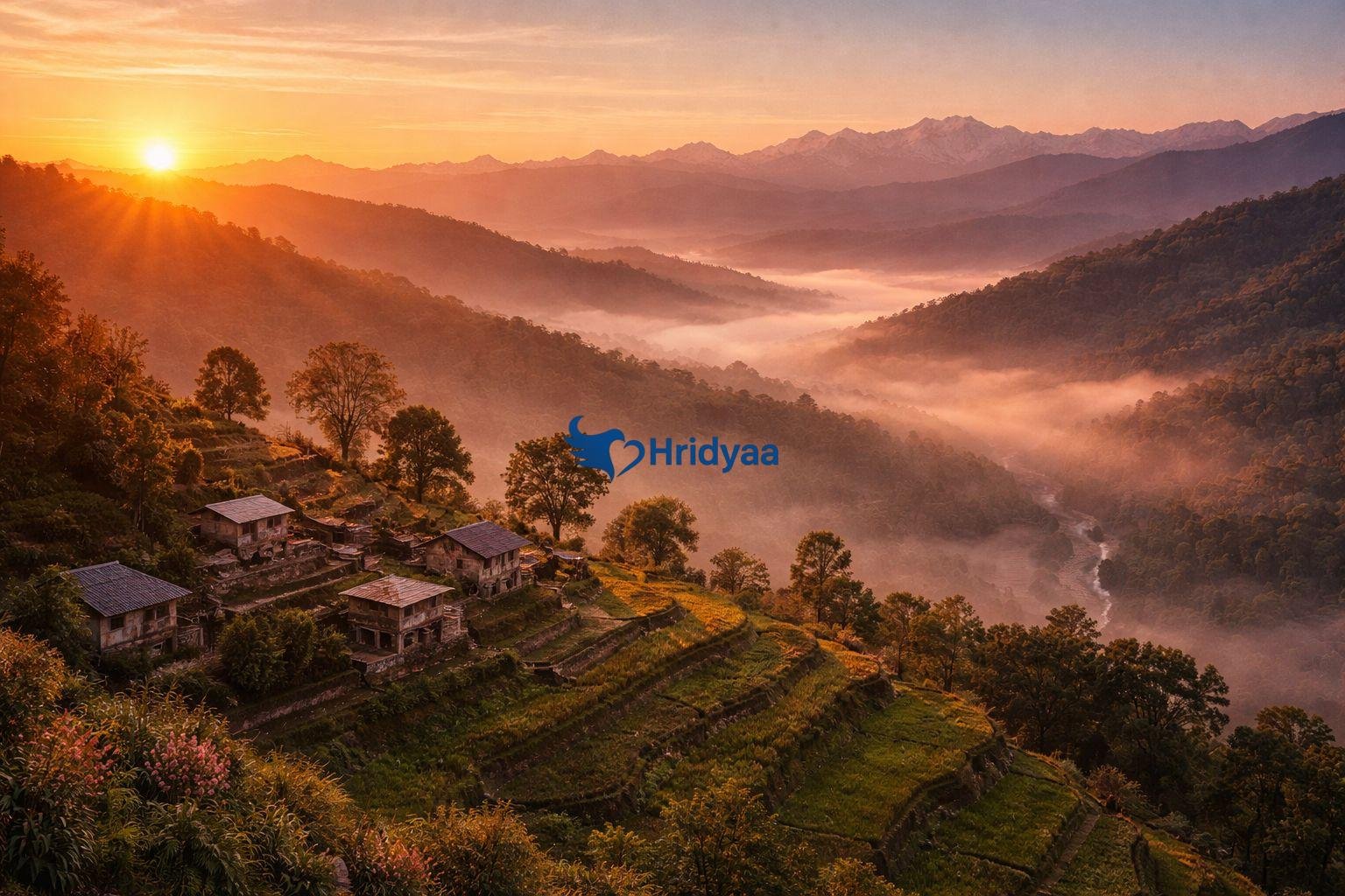 Sunrise from Patna Village ridge above Patna Waterfall in Rishikesh