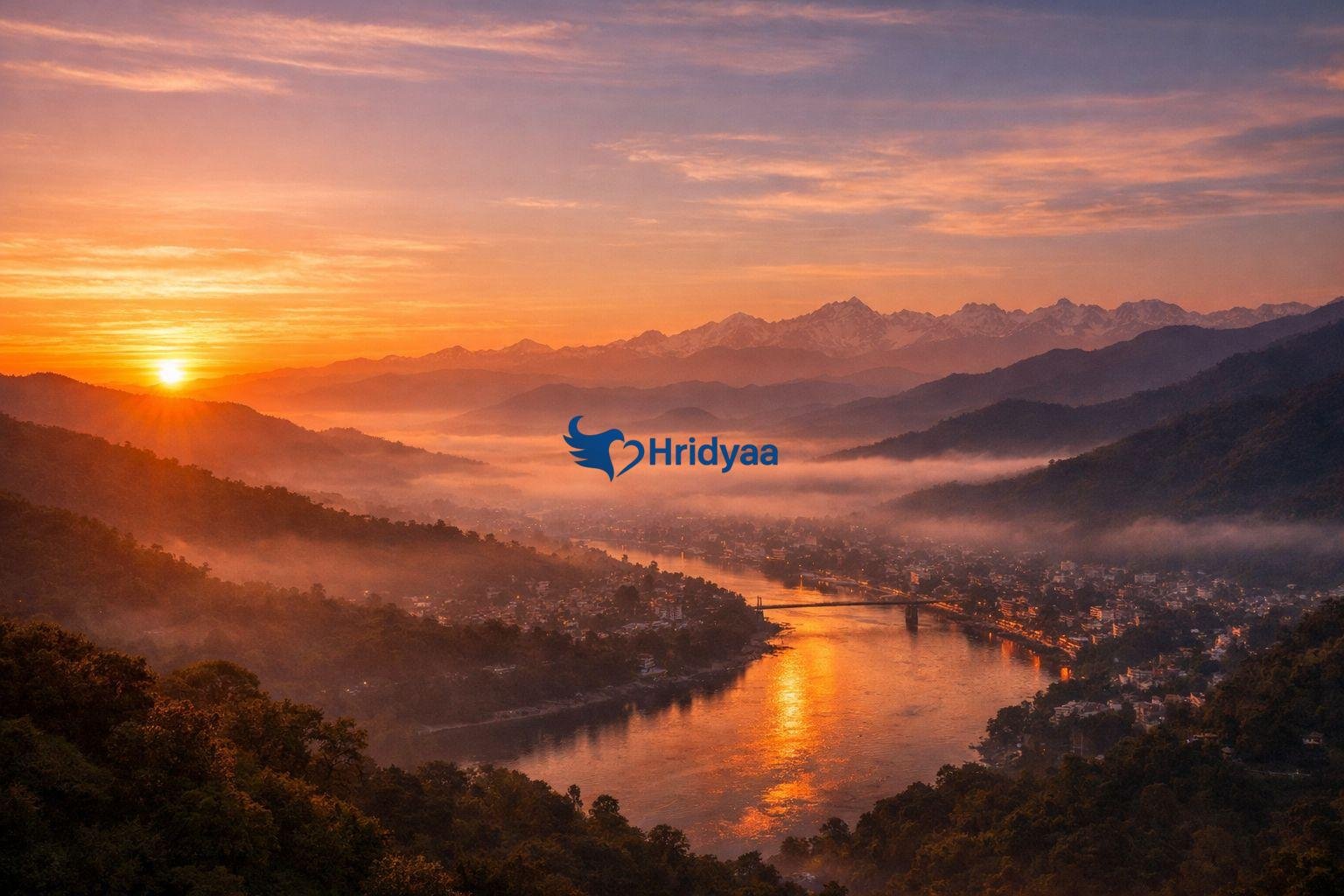 Hidden sunrise and winterline sunset sky over Rishikesh hills