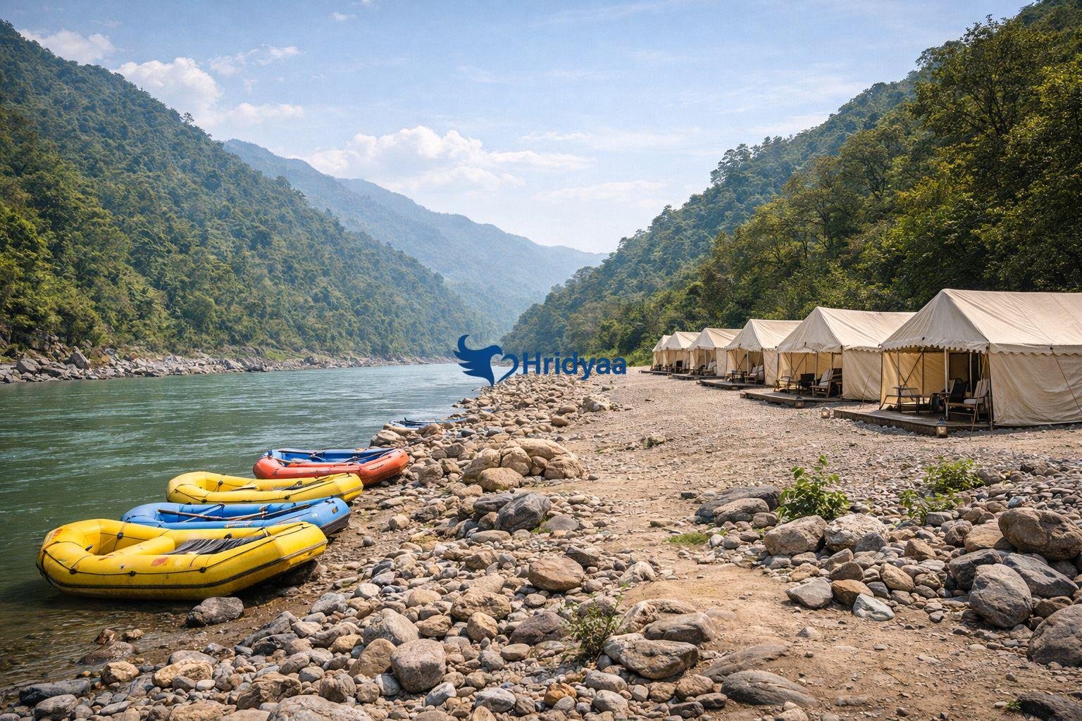 Riverside camping tents within 50 meters from Ganga in Shivpuri