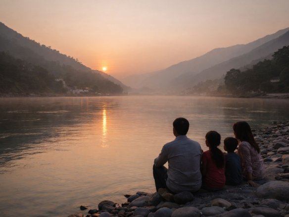 Rishikesh Ganga river view during sunrise