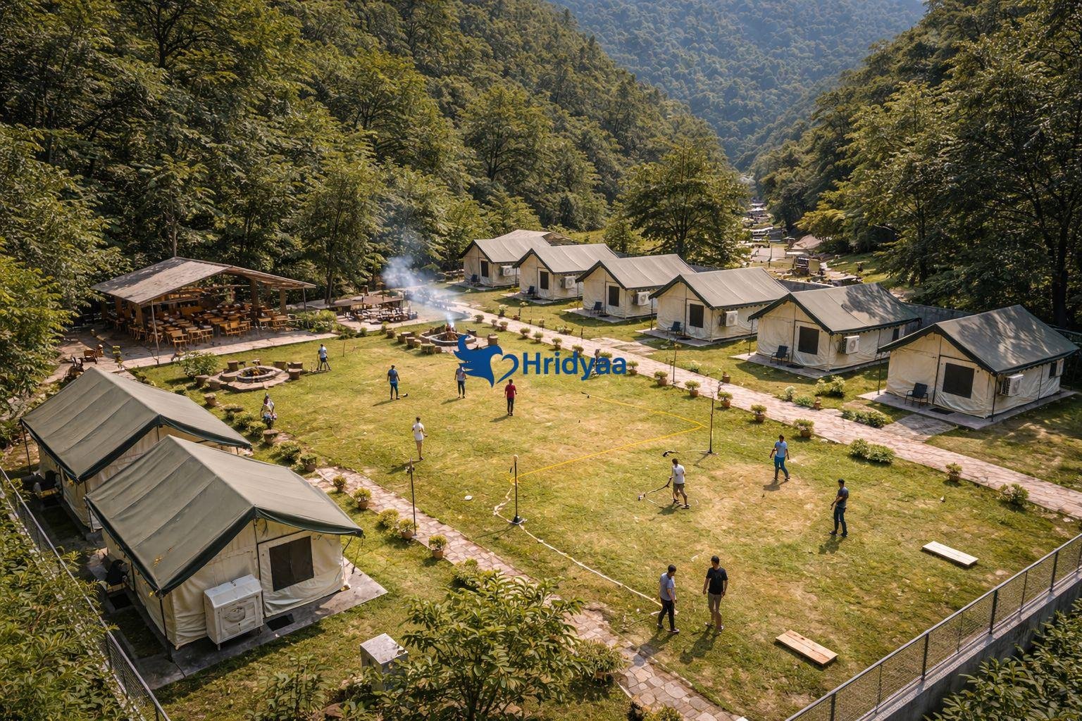 Camping in Tapovan Rishikesh near Laxman Jhula with structured tent setup