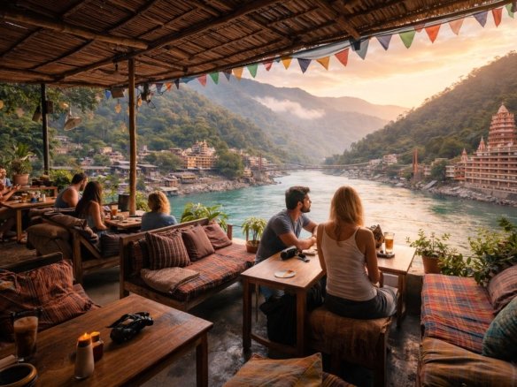Rooftop cafes in Tapovan Rishikesh with mountain views