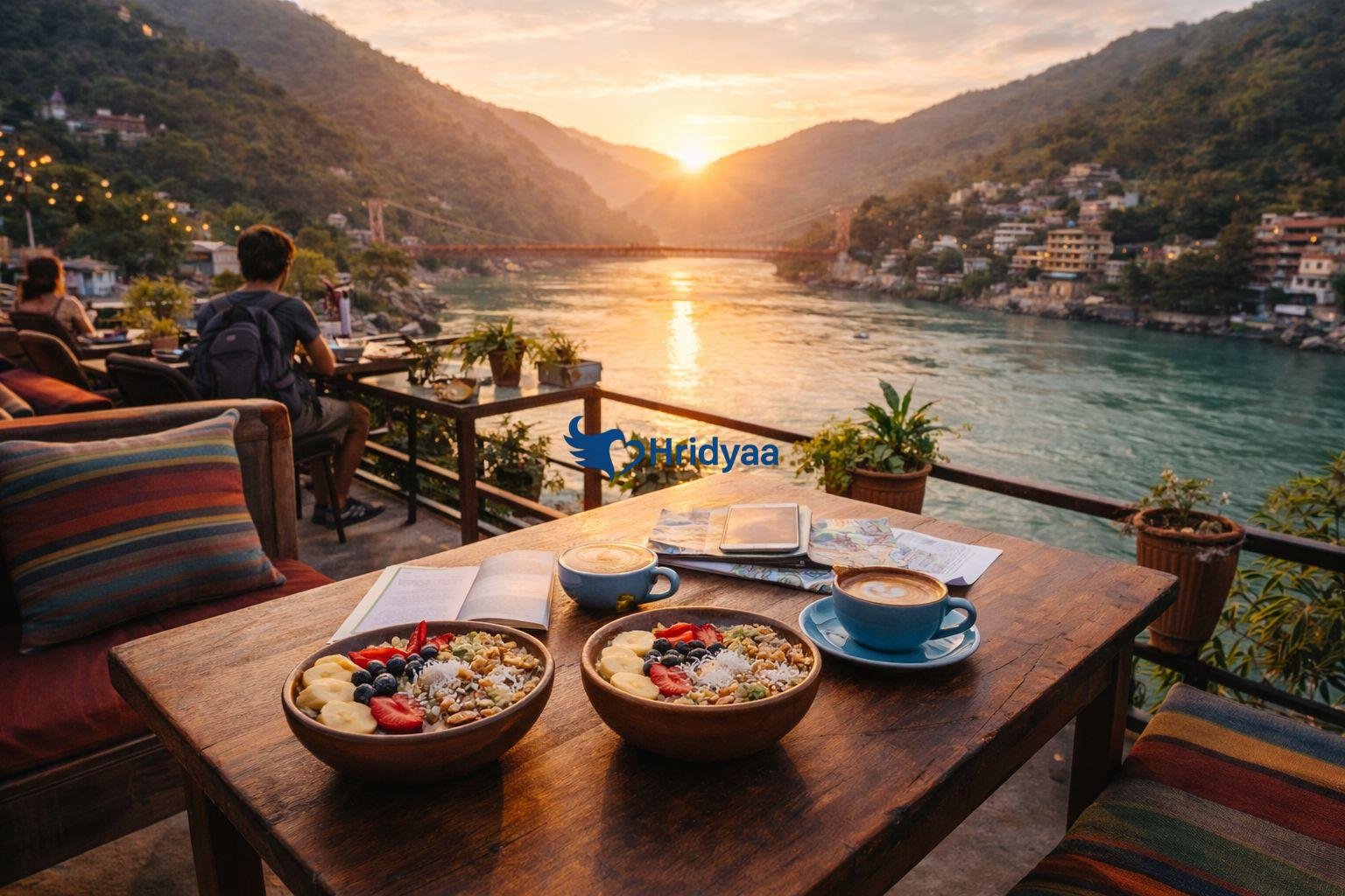 Rooftop café in Tapovan with Ganga view