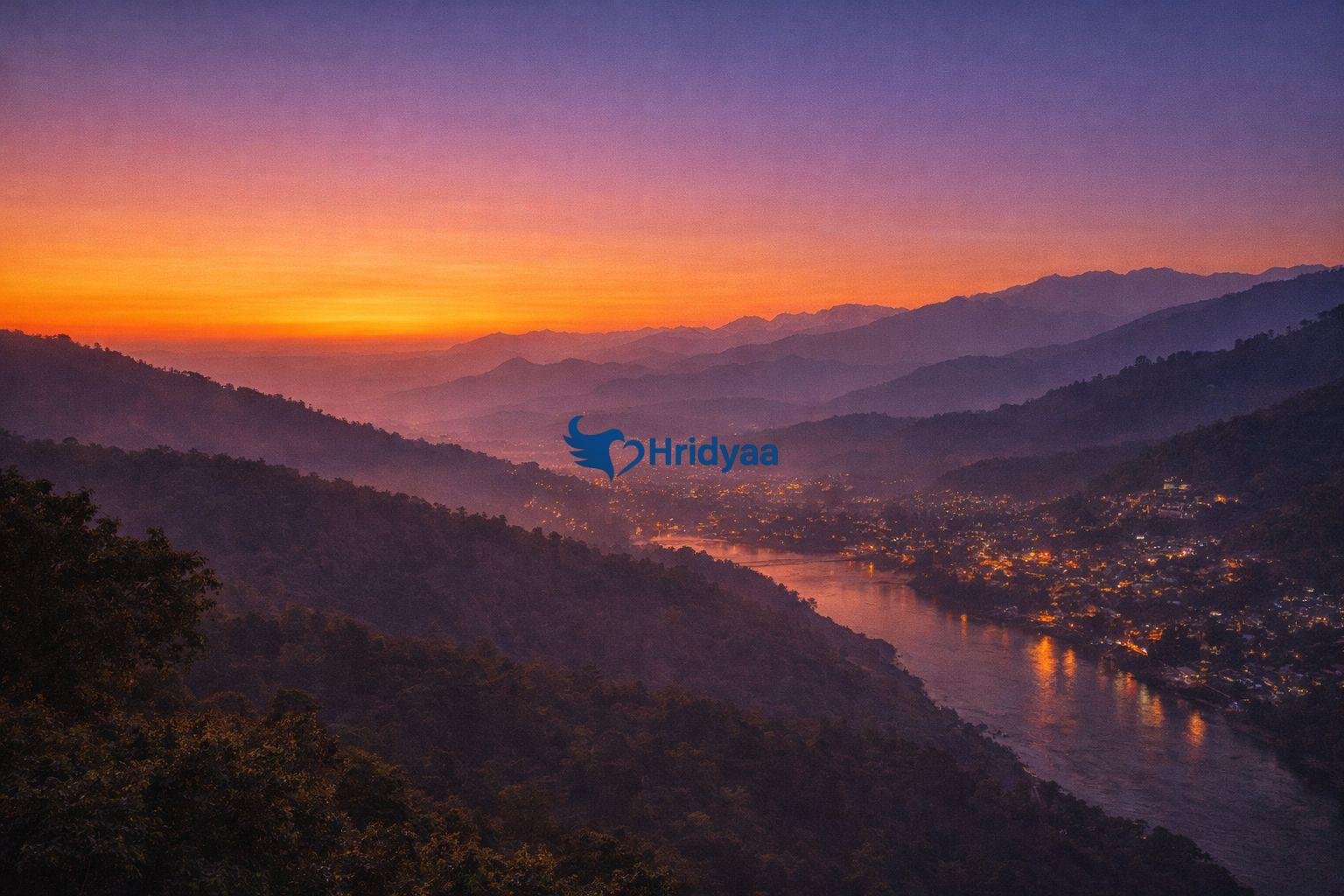 Sunset from Tapovan upper ridge overlooking Rishikesh