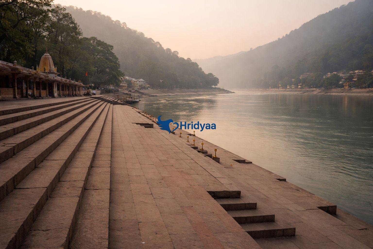 Peaceful Triveni Ghat in Rishikesh during a quiet non-crowded time