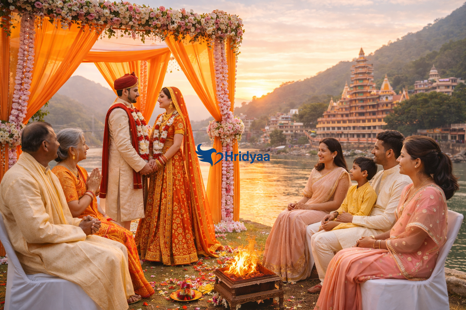 Couples and families experiencing a peaceful destination wedding in Rishikesh