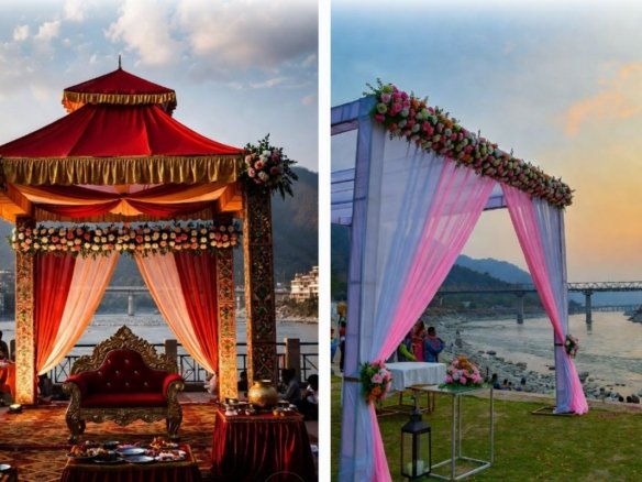Minimalist and nature-inspired wedding décor setup in Rishikesh