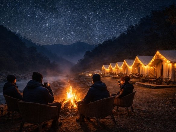 Luxury riverside camping tents near Ganga in Rishikesh