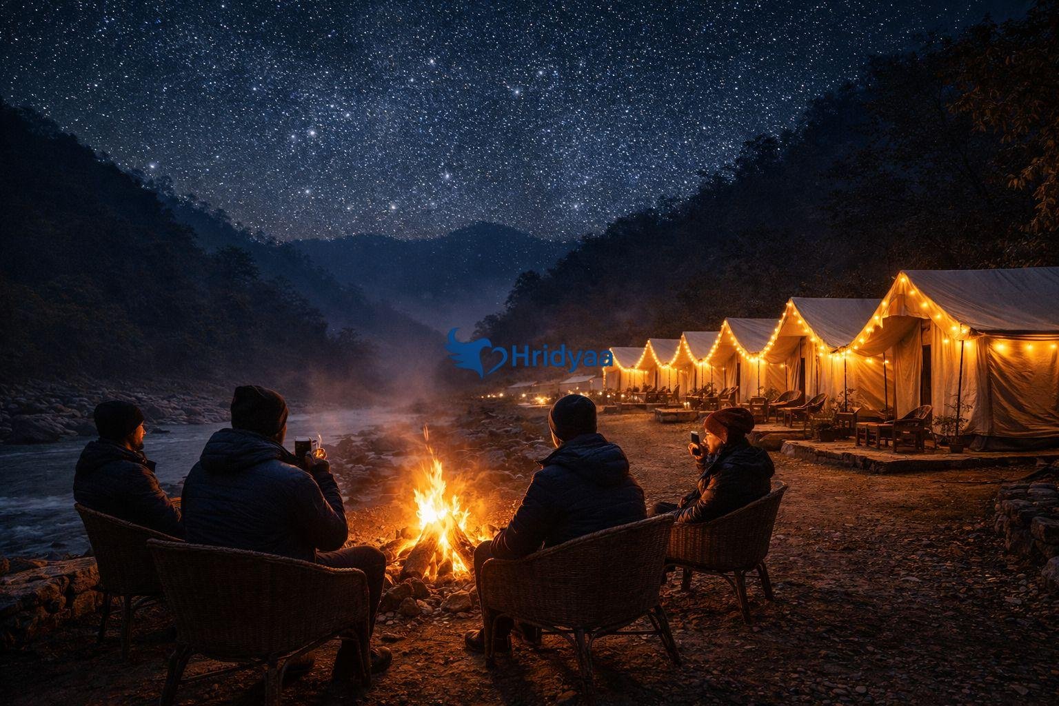 Luxury riverside camping tents near Ganga in Rishikesh