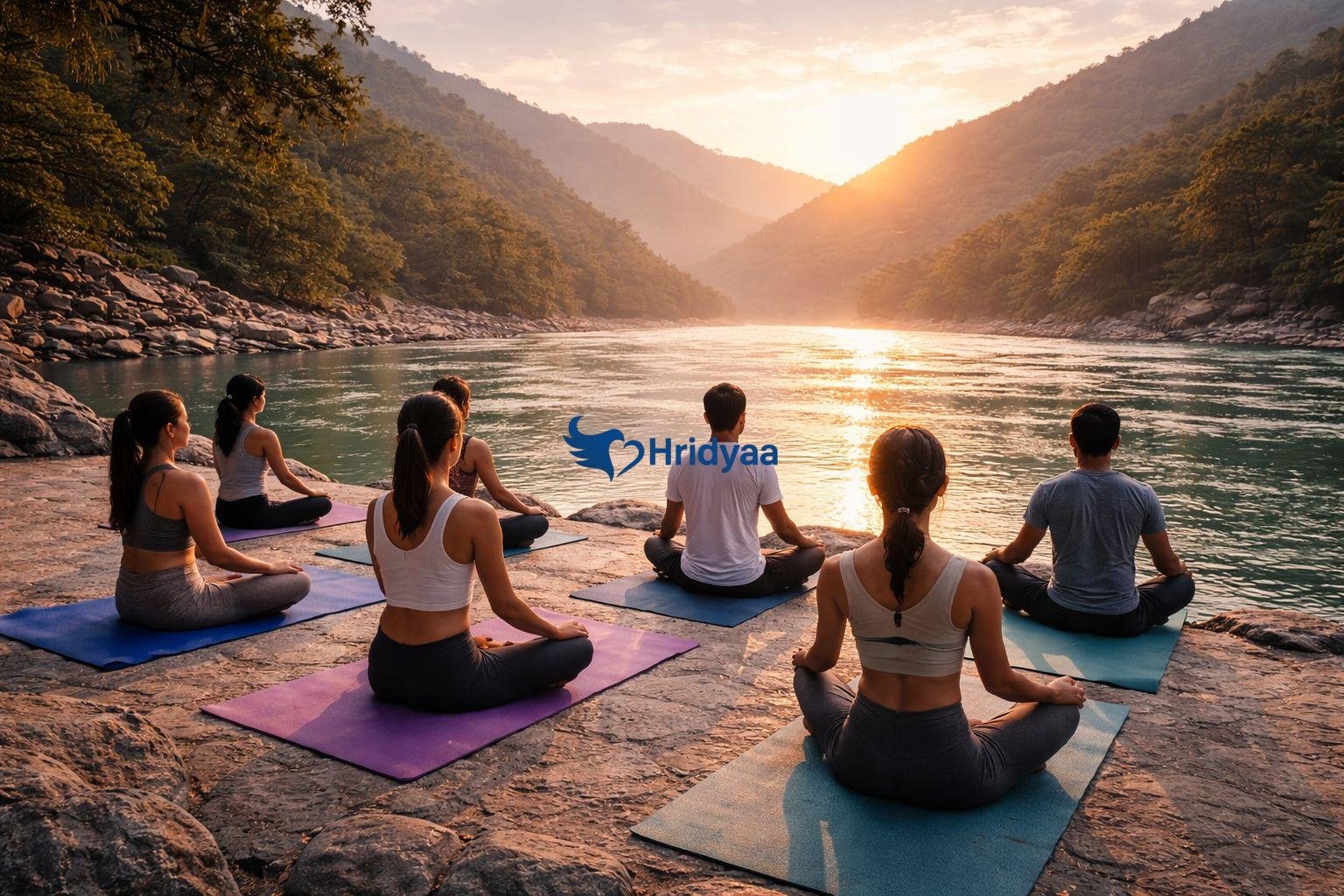 Morning yoga session by the Ganga in Rishikesh