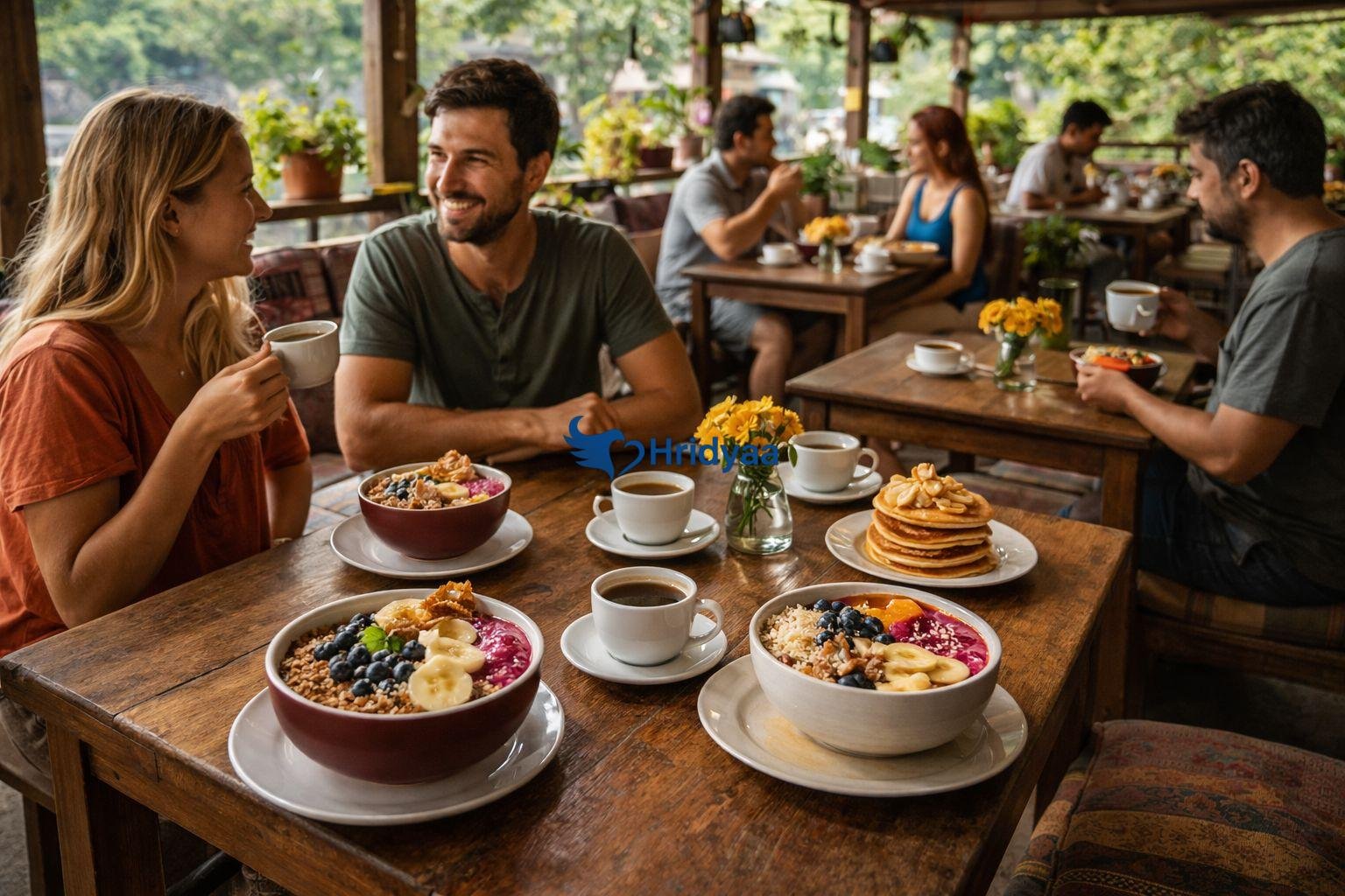breakfast cafe in tapovan rishikesh serving smoothie bowls and coffee