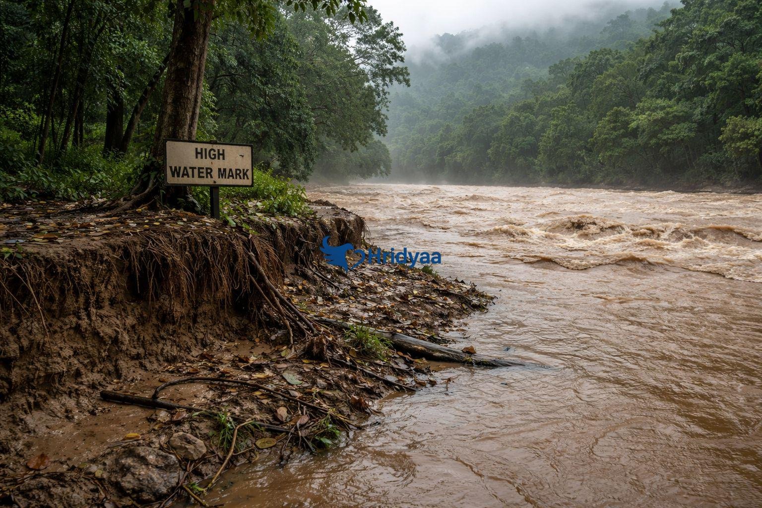 Seasonal flood-line boundary along the Ganga in Uttarakhand