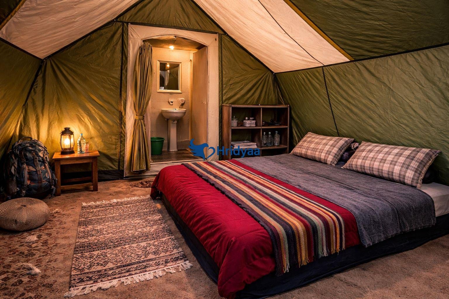 Mid-range camping tent with attached washroom in Rishikesh