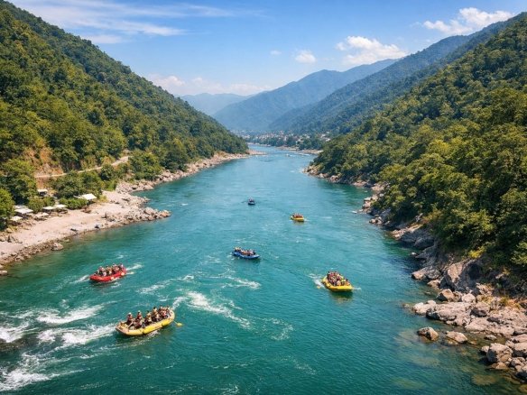 rafting and camping in rishikesh ganga river valley view