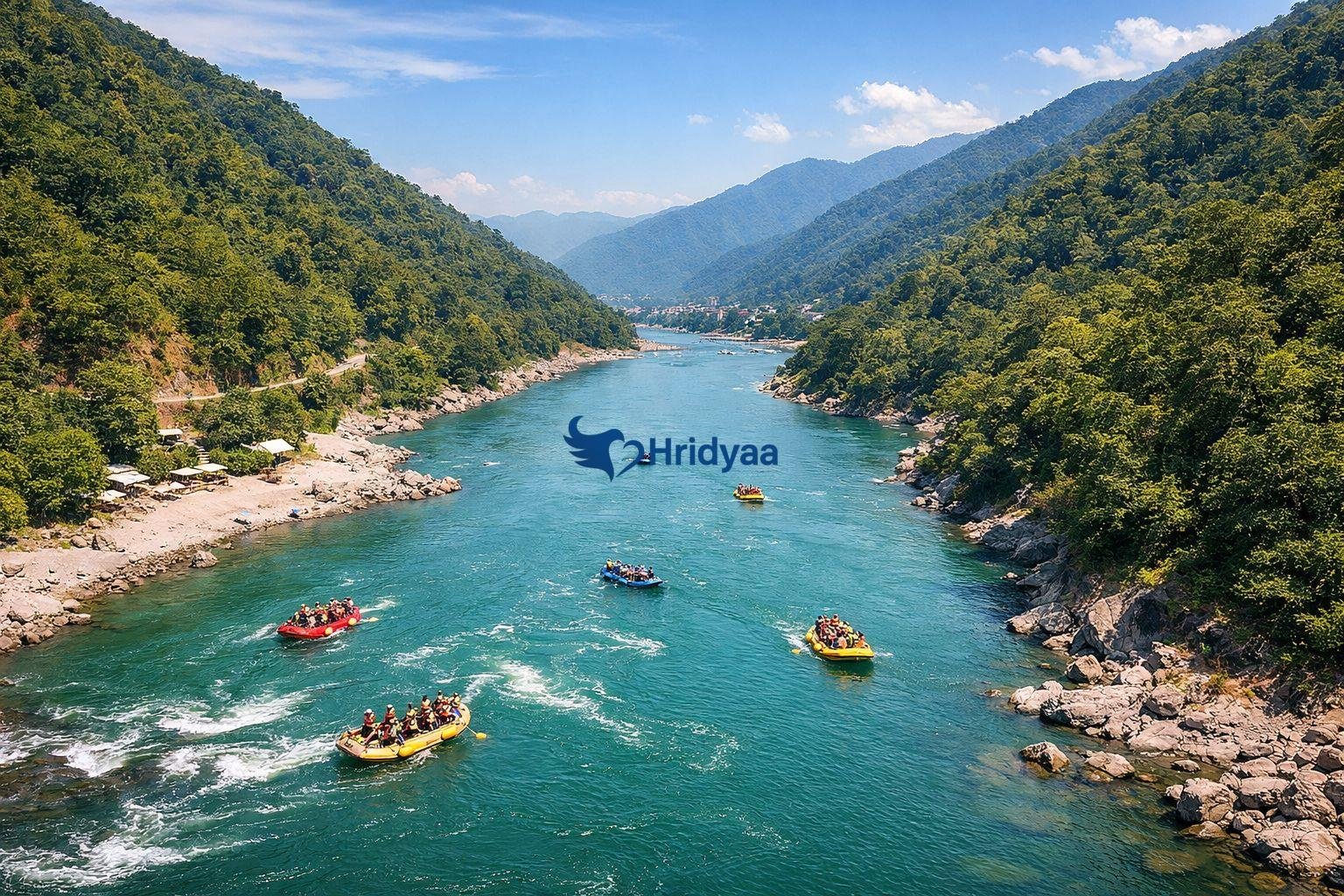 rafting and camping in rishikesh ganga river valley view