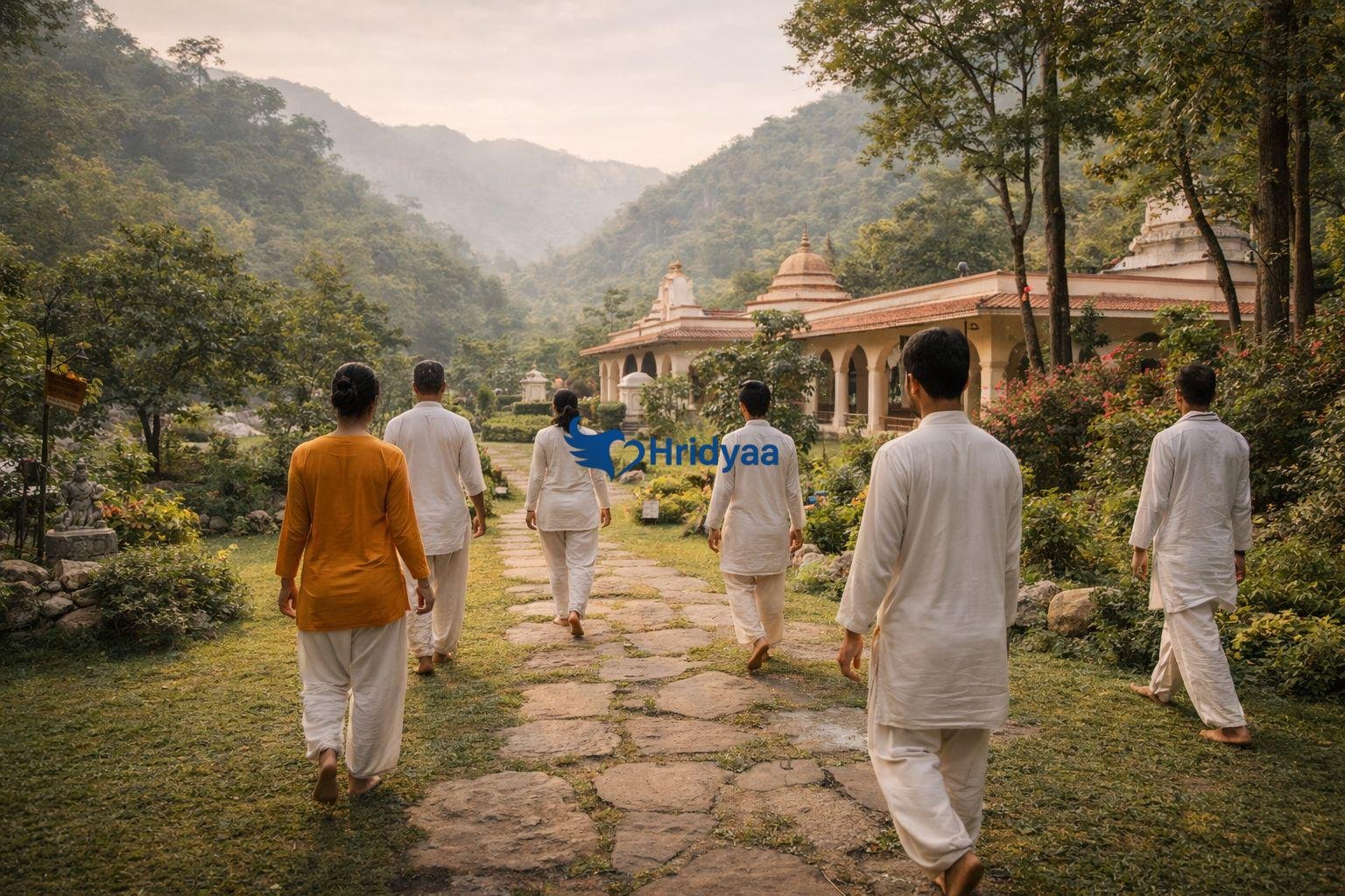 Silent meditation retreat environment in Rishikesh surrounded by Himalayan nature