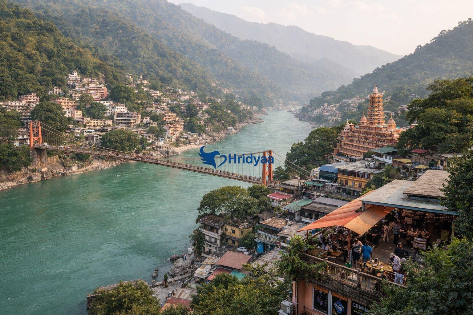 tapovan area in rishikesh located uphill near laxman jhula with hill views