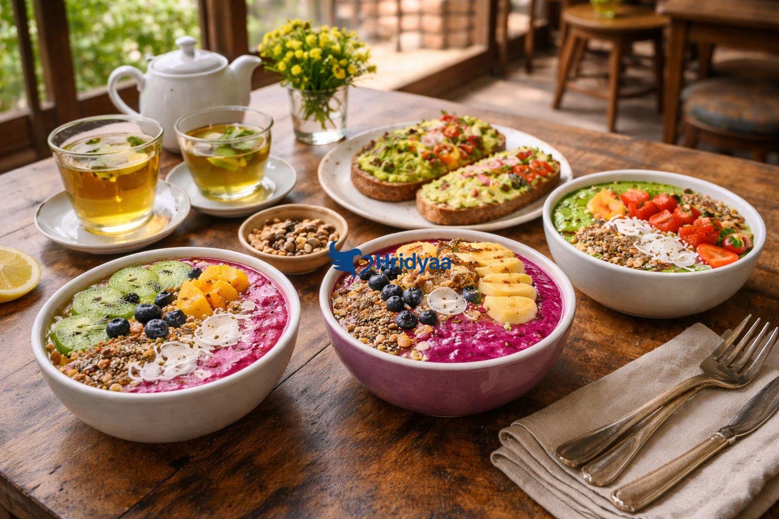 vegan smoothie bowls and healthy food served in rishikesh cafes